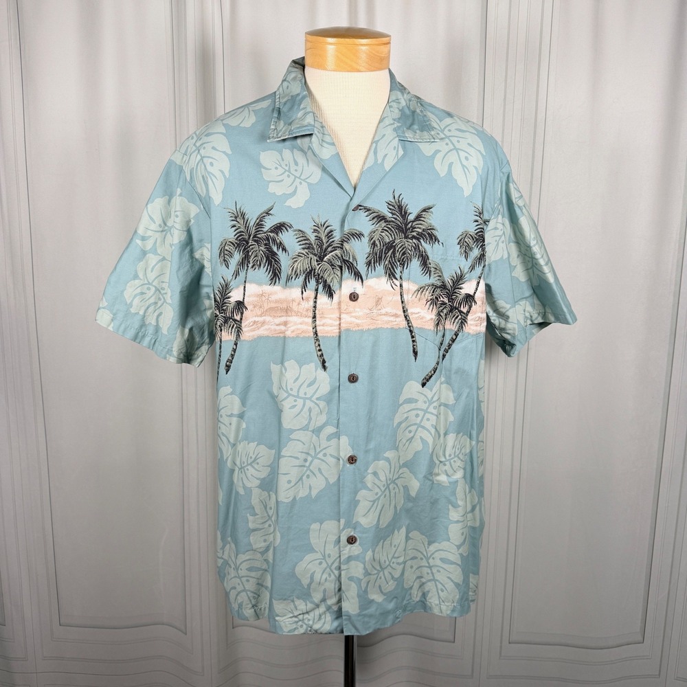 Vintage Winnie Fashion Hawaiian Shirt XL Cotton Blue Beach Palm Trees Made in HI